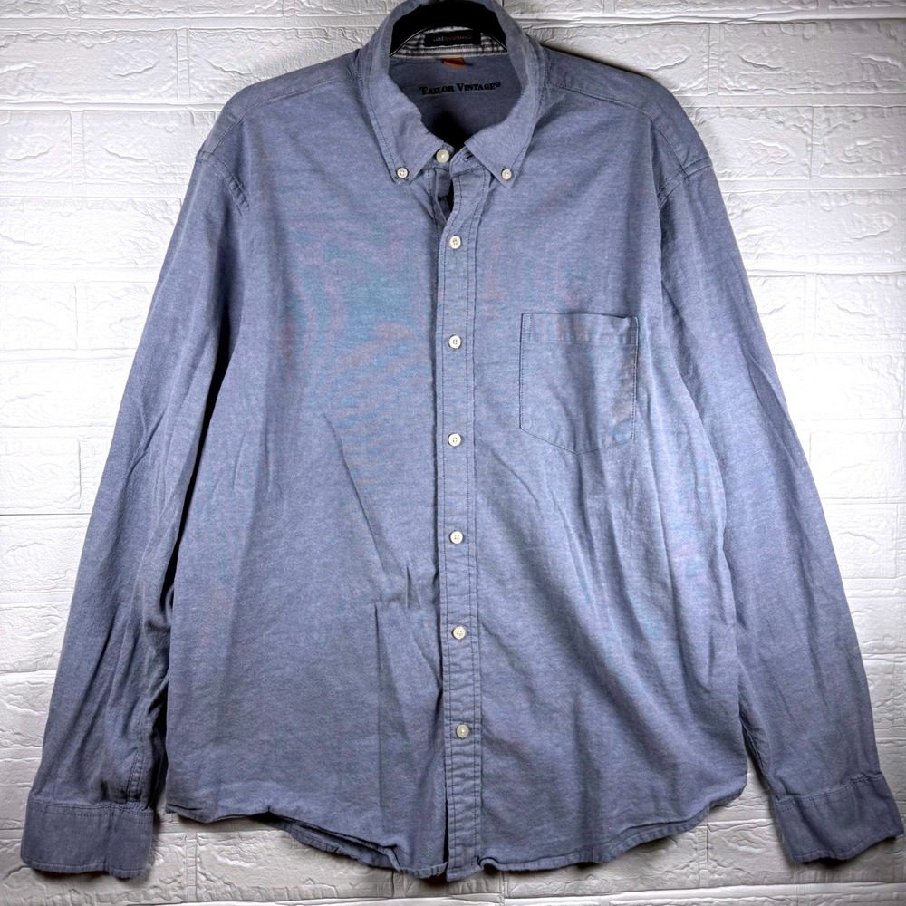 Tailor Vintage Button Down Shirt Mens XL Blue Business Casual Long Sleeve